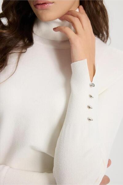 VENA Janna Yarım Balıkçı Kolu Düğmeli Triko Kazak-Kemik