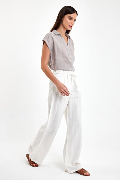 VENA Women's Wide Leg Linen Beach Pants-Ivory