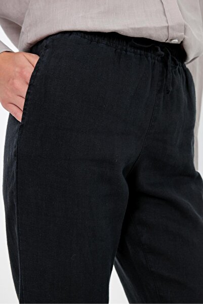 VENA Παντελόνι παραλίας από λινό με ελαστική μέση Alian-Μαύρο