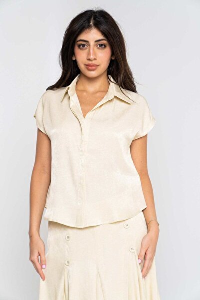 Nichii Plain Button-Up Short Sleeve Blouse