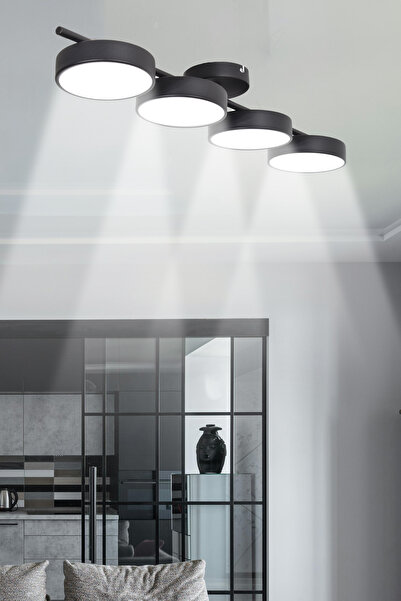 Modavize Tual Modern  Salon Yatak Odası Giyinme Odası Mutfak Beyaz Işık Ledli Siyah Renk 4 lü Led Avize
