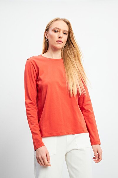 VENA Μπλουζάκι Gloria με λαιμόκοψη με μακρύ μανίκι, βασικό μπλουζάκι-τερακότα