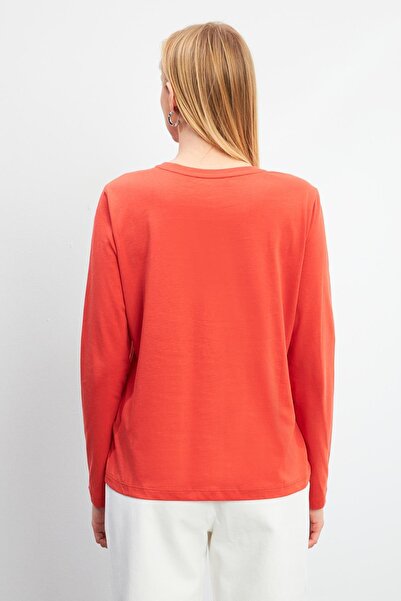 VENA Μπλουζάκι Gloria με λαιμόκοψη με μακρύ μανίκι, βασικό μπλουζάκι-τερακότα