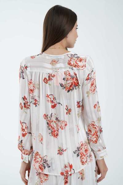 Nichii Floral Long Sleeve Blouse with Front Buttons
