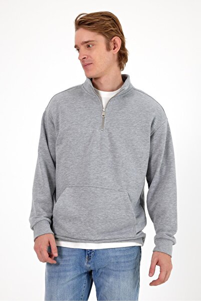 VENA Men's David Gray High Collar Half Zipper Knitwear Sweater