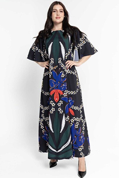 Nichii Women's Floral Long Dress with 3/4 Wide Sleeves