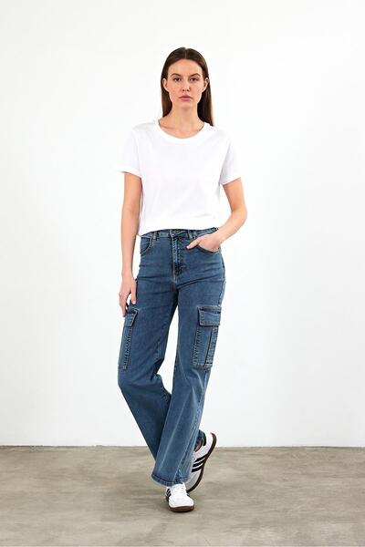 VENA Pantaloni cargo cu picioare largi Wanda Med Blue-Med Blue