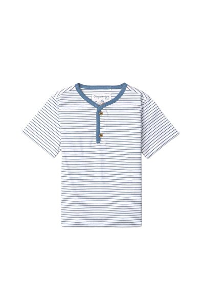 Gingersnaps Boys' Striped Short-Sleeve T-Shirt with Front Buttons