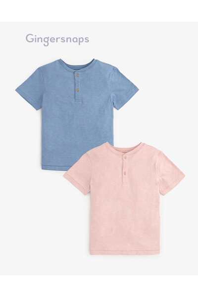 Gingersnaps Boys' Short Sleeve Cotton T-Shirt with Front Buttons