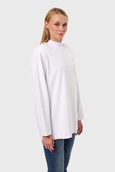 qanpaq Turey - White Women's Embroidered Snap Fastener Padded Stand Collar Oversized Long Sleeve Basic