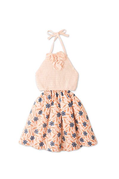 Gingersnaps Girls' Dress with Half Solid and Half Printed Neck Strap