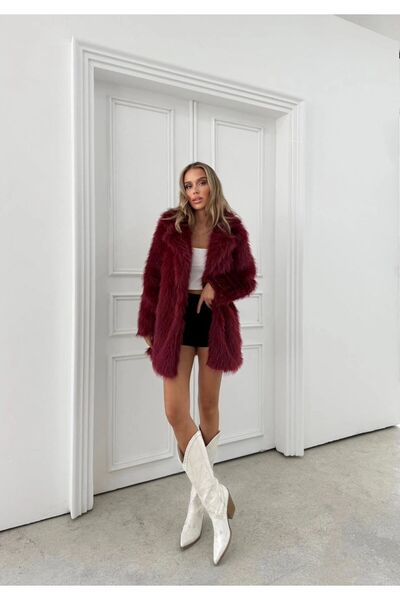 VESS MODA Dámský luxusní dlouhý kabát z umělé kožešiny