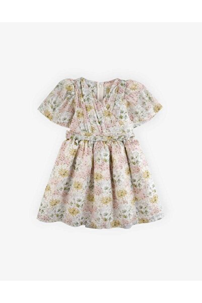 Gingersnaps Girls' Floral Waist-Defined Short Sleeve Open Dress