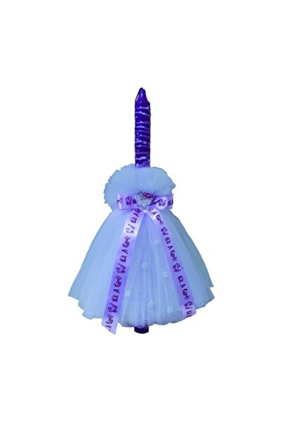 OEM Lumânare de botez pentru fete cu fustă albă din tul, 45 cm