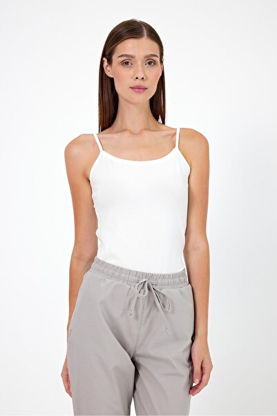 VENA Women's Slim Fit String Strap Tank Top - White