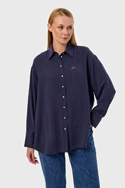 qanpaq Hilya - Navy Blue Women's Oversize Shirt