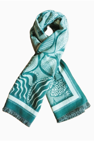 OEM Sal din vascoza verde-menta cu print frunze, 195 x 65 cm