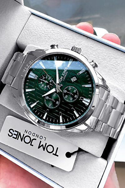 Tom Jones Orijinal Kesme Cam Erkek Kol Saati Su Geçirmez Gümüş Renk Çelik Kordon Hediye Bileklik GTJE2098C3