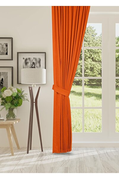 cheap's home Petek Dokulu Kadife Dokuma Seyrek (1 x 2)Pileli Fon Perde (KİREMİT)