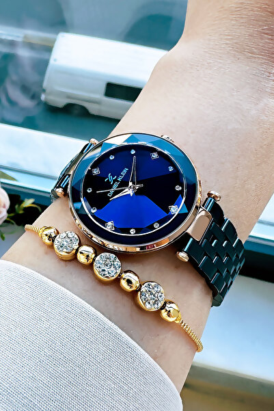 Daniel Klein Original Women's Wristwatch, Cut Glass Waterproof Navy Blue Steel Band - Bracelet Gift Dkby2049C5