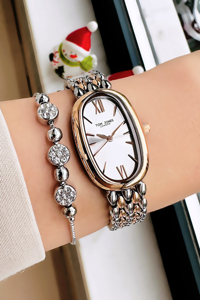 Tom Jones Original Women's Wristwatch 3 Atm Water Resistant Rose Silver Color Steel Band - Gift Bracelet Gtjb2013C3