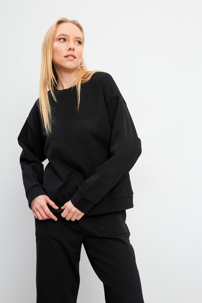 VENA Жіночий світшот з круглим вирізом - чорний