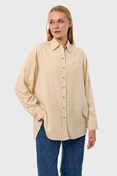 qanpaq Hilya - Bej Kadın Oversize Gömlek