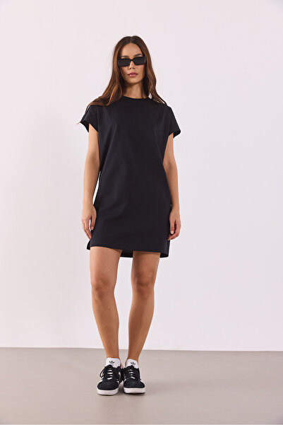 VENA Kadın Jessy Bisiklet Yaka Regular Fit Örme Elbise %100 Pamuk - Siyah