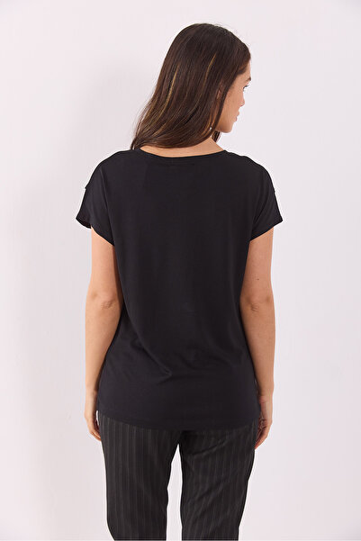 VENA Elsa Μπλούζα Modal με Λαιμόκοψη Crew και Λεπτομέρειες στον Ώμο (TENCEL)(TM) - ΜΑΥΡΟ