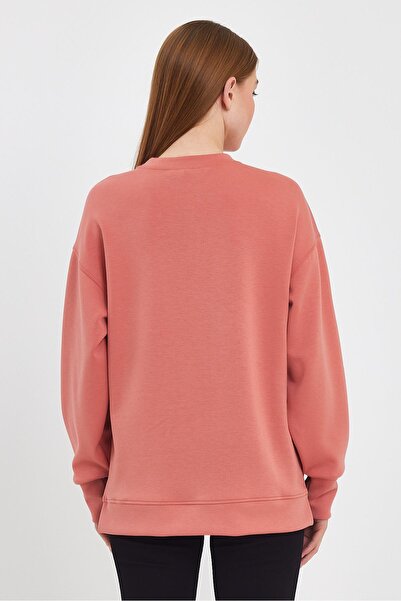 VENA Women's Crew Neck Sweatshirt with Side Slits and Soft Texture (Cupro)-Salmon