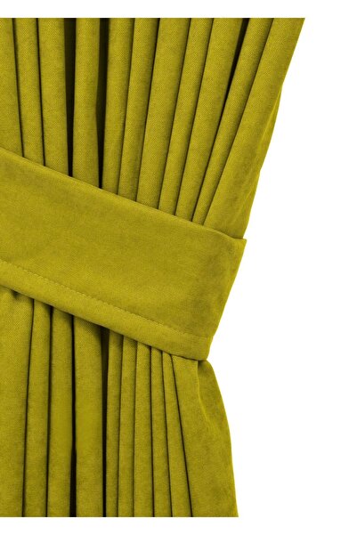 cheap's home Petek Dokulu Kadife Dokuma Sık (1 x 3)Pileli Fon Perde (YAĞ YEŞİLİ)