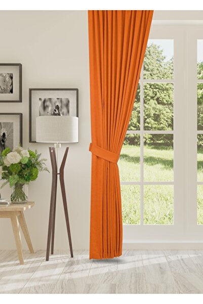 cheap's home Petek Dokulu Kadife Dokuma Normal (1 x 2.5)Pileli Fon Perde (ORANJ)