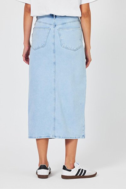 VENA Fusta creion din denim cu fante Rita Midi Boy Med Blue-Med Blue