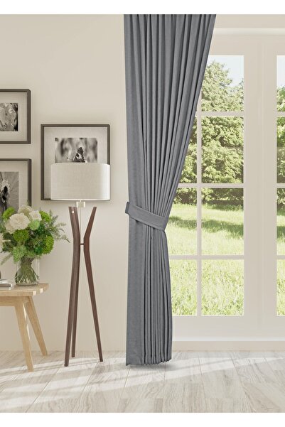 cheap's home Petek Dokulu Kadife Dokuma Sık (1 x 3)Pileli Fon Perde (AÇIK GRİ)
