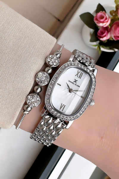 Daniel Klein Silver Color Cord Oval Stone Women Wrist Watch Waterproof Dkby2032C4