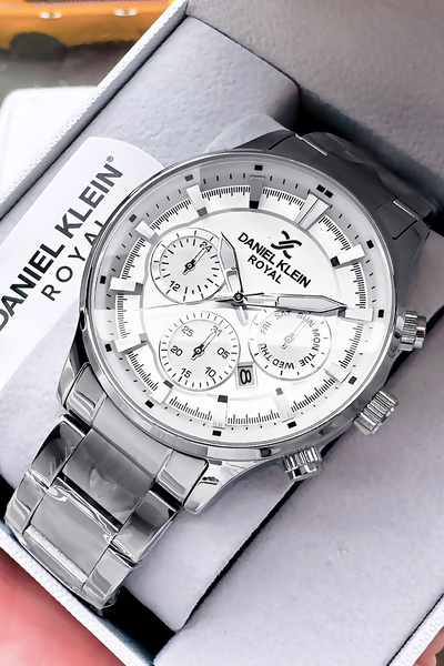 Daniel Klein Royal Original Men's Silver Color Steel Watchband and Bracelet - 3 Atm Waterproof Dke2001C2