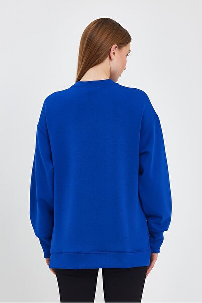 VENA Women's Crew Neck Sweatshirt with Side Slits and Soft Texture (Cupro)-Sapphire