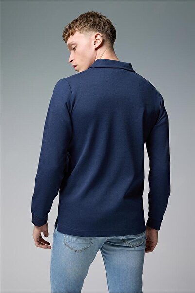 VENA Светр з довгими рукавами та коміром-поло, синій