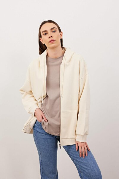 VENA Φούτερ Sallina με κουκούλα με φερμουάρ oversized - Κόκκινο