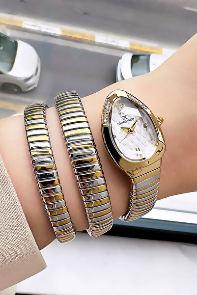 Daniel Klein Snake Watch Model - Women's Wrist Watch, Waterproof Gold Silver Steel Band - Bracelet Gift Dkby2044C3