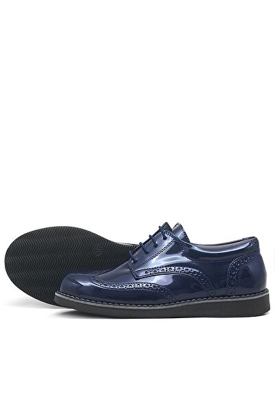 Rakerplus Navy Blue Patent Leather Laced Casual Men's Teenager School Shoes