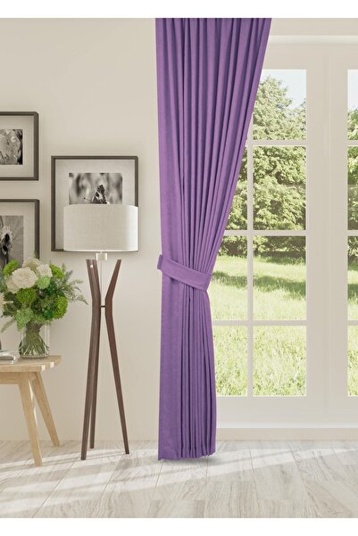 cheap's home Petek Dokulu Kadife Dokuma Sık (1 x 3)Pileli Fon Perde (LİLA)