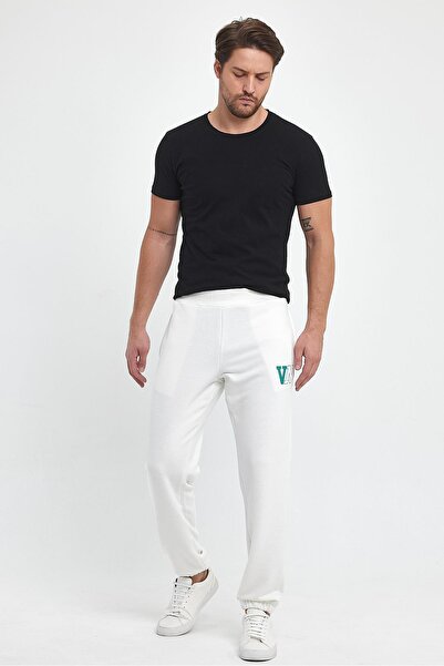 VENA Men's Elastic Leg Logo Printed Sweatpants - Ivory