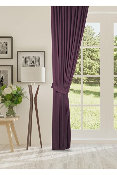 cheap's home Petek Dokulu Kadife Dokuma Sık (1 x 3)Pileli Fon Perde (MÜRDÜM)