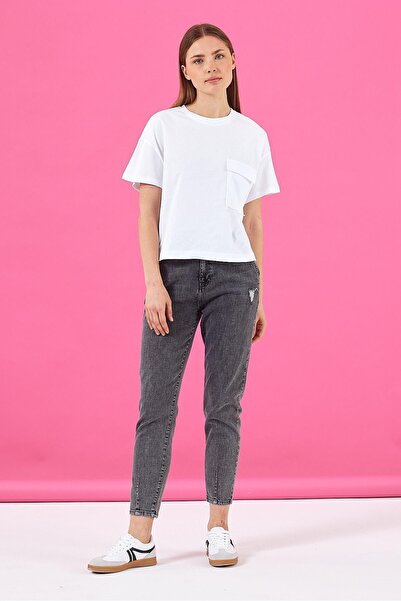 VENA Μπλουζάκι Jayla με λεπτομέρεια τσέπης και λαιμόκοψη-Λευκό