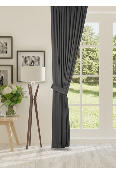 cheap's home Petek Dokulu Kadife Dokuma Sık (1 x 3)Pileli Fon Perde (ANTRASİT)
