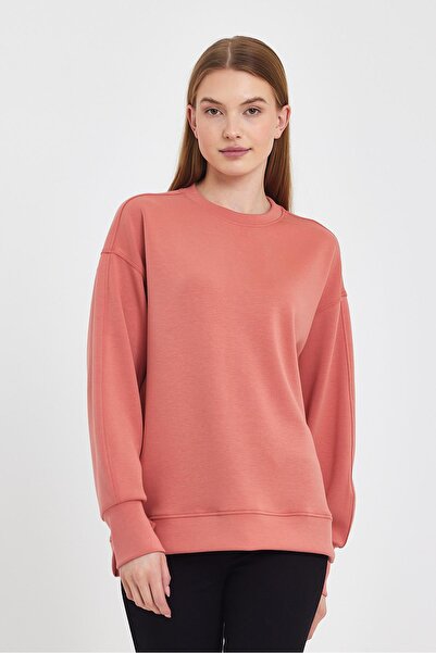VENA Women's Crew Neck Sweatshirt with Side Slits and Soft Texture (Cupro)-Salmon