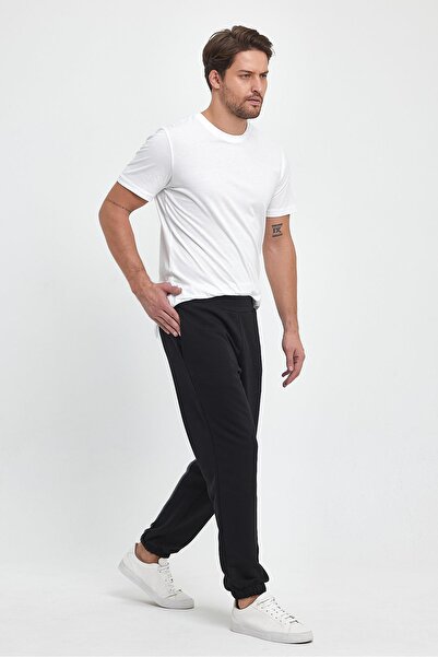 VENA Ανδρικό παντελόνι με λάστιχο στο πόδι με λογότυπο με τύπωμα - Μαύρο