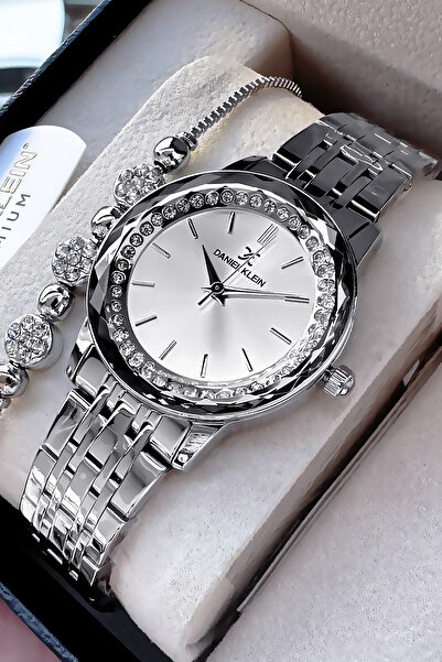 Daniel Klein Stoned Cutting Glass Waterproof Women Wristwatch Silver Color Steel Cord Gift Bracelet Dkby2041C4