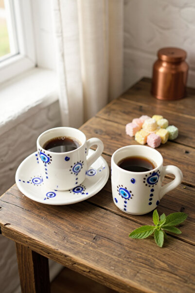 qtahya homes queen of kütahya Handmade Turkish Coffee Cup Set for 2 People